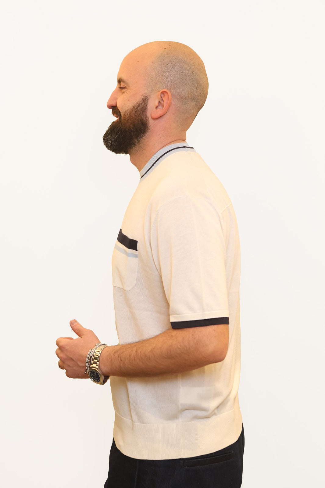 PAOLO PECORA T-SHIRT CON PROFILI A CONTRASTO IN SETA-COTONE BIANCO