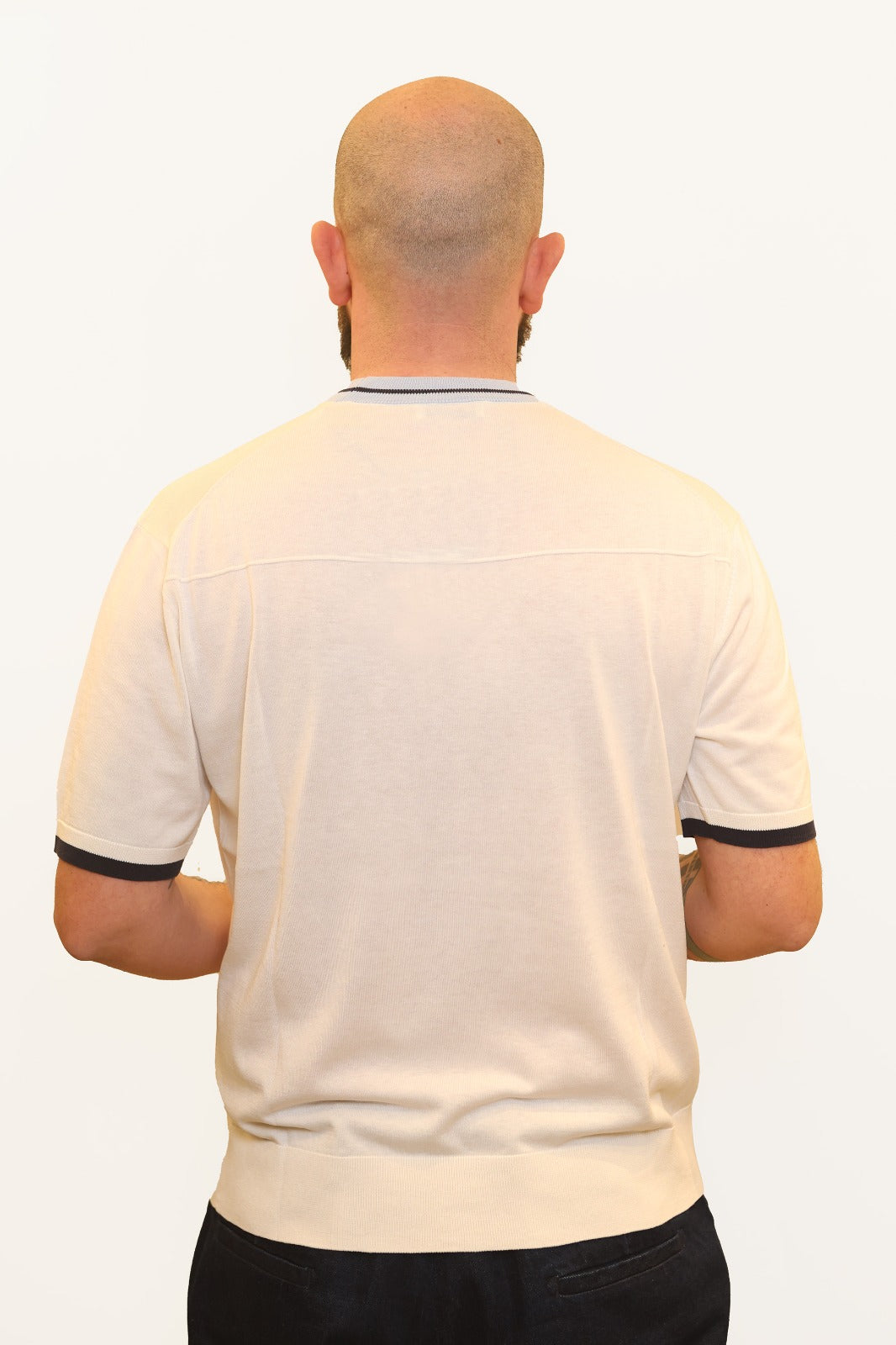 PAOLO PECORA T-SHIRT CON PROFILI A CONTRASTO IN SETA-COTONE BIANCO