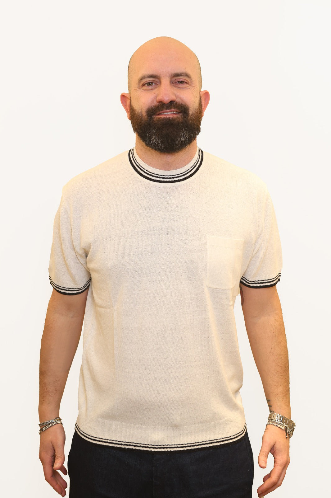 PAOLO PECORA T-SHIRT CON TASCHINO IN SETA BIANCO