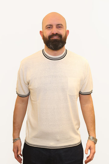 PAOLO PECORA T-SHIRT CON TASCHINO IN SETA BIANCO
