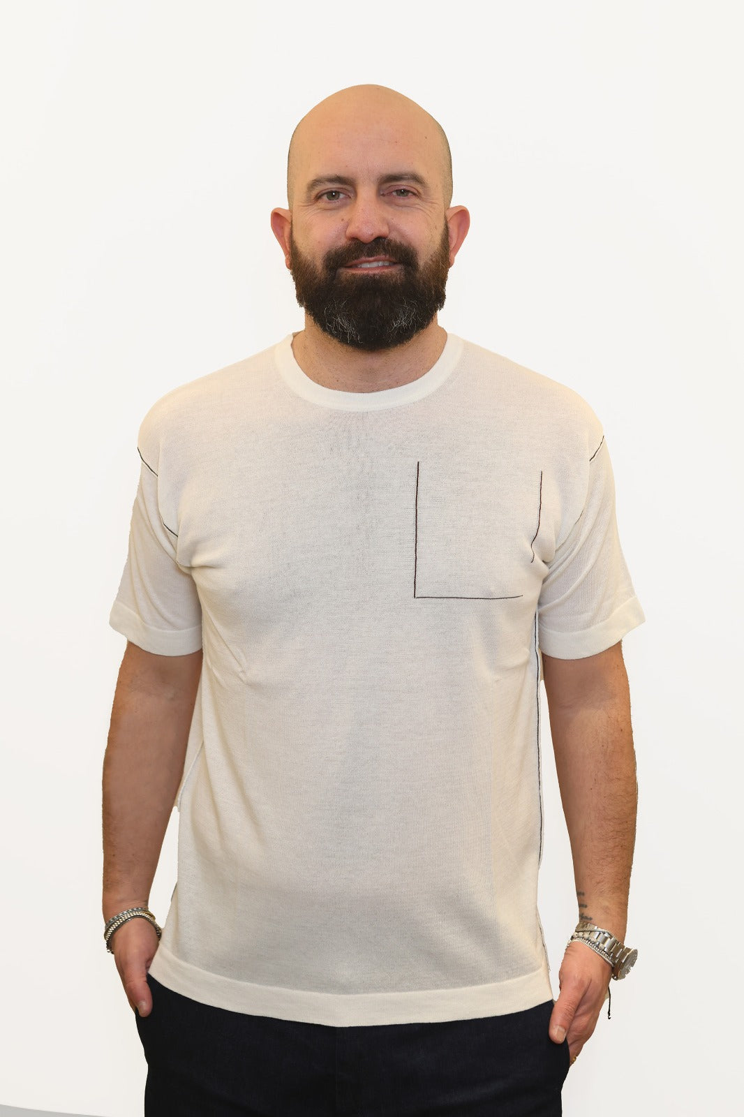 RETOIS T-SHIRT IN FILO DI COTONE CON TASCHINO RICAMATO BIANCO