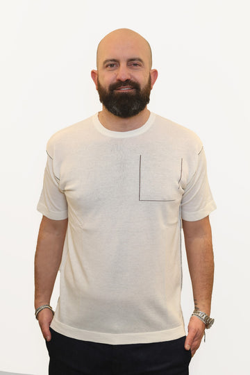 RETOIS T-SHIRT IN FILO DI COTONE CON TASCHINO RICAMATO BIANCO