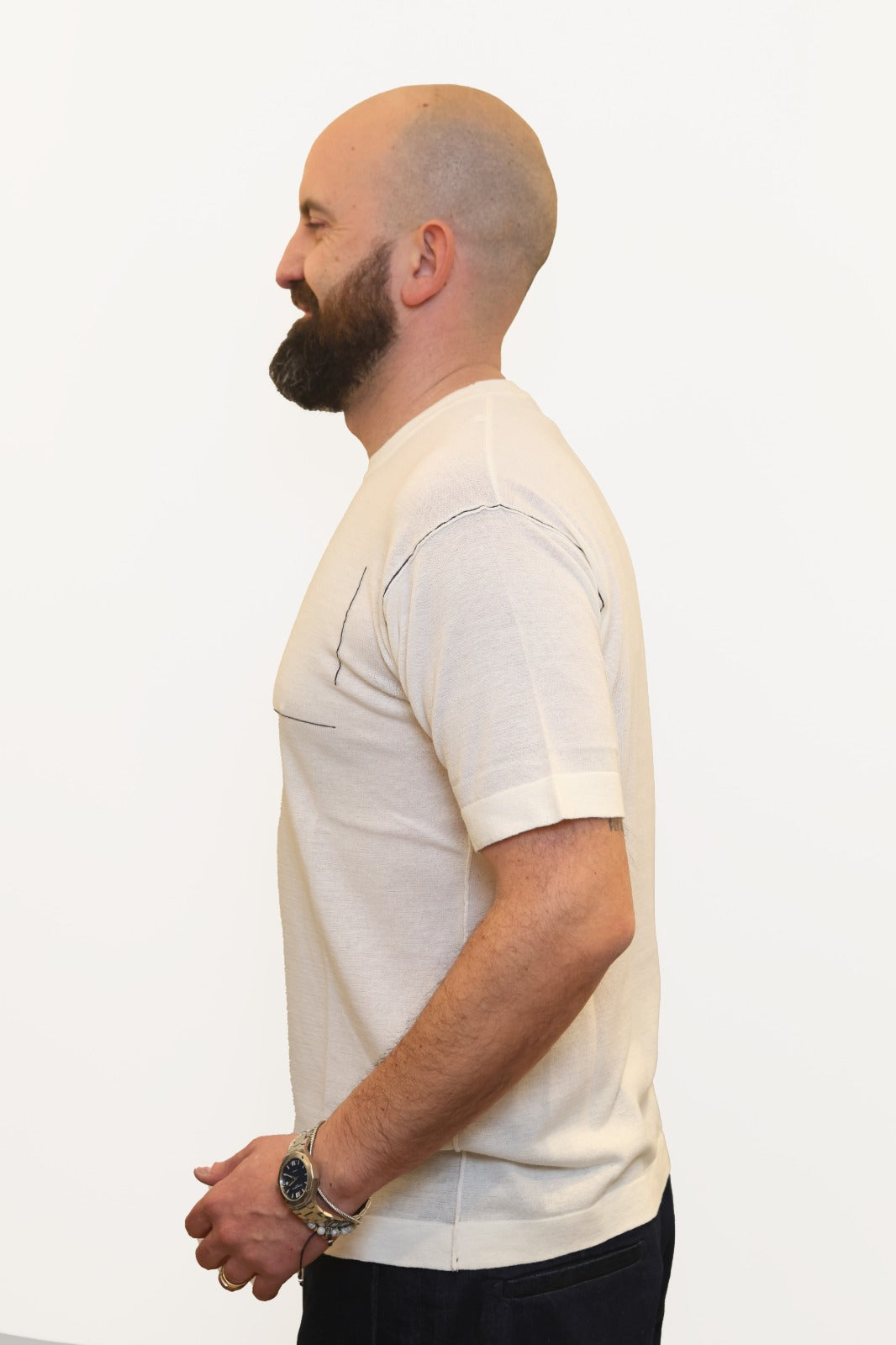 RETOIS T-SHIRT IN FILO DI COTONE CON TASCHINO RICAMATO BIANCO