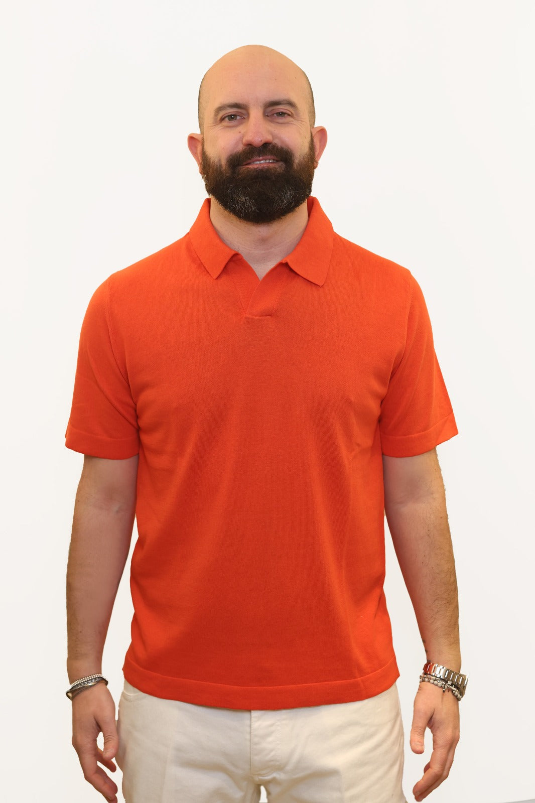 RETOIS POLO DERBY IN CRÊPE DI COTONE ARANCIO