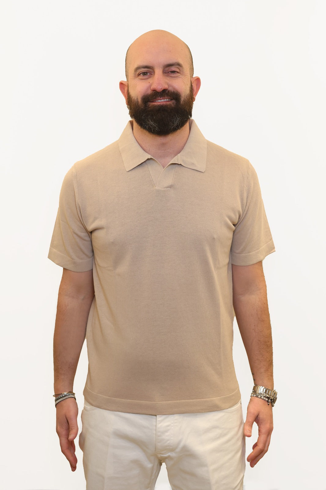 RETOIS POLO DERBY IN CRÊPE DI COTONE BEIGE