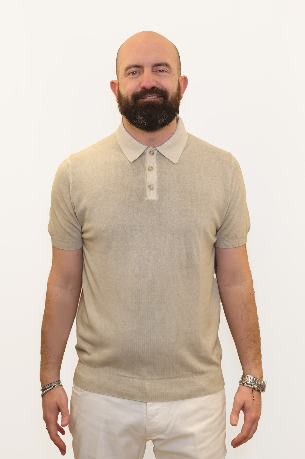 RETOIS POLO EFFETTO FADE IN CRÊPE DI COTONE BEIGE