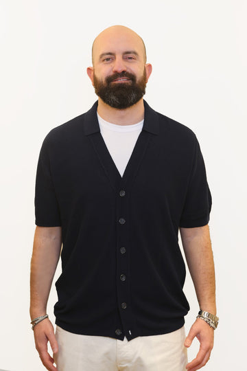 RETOIS CARDIGAN MEZZA MANICA IN FILO DI COTONE BLU NAVY