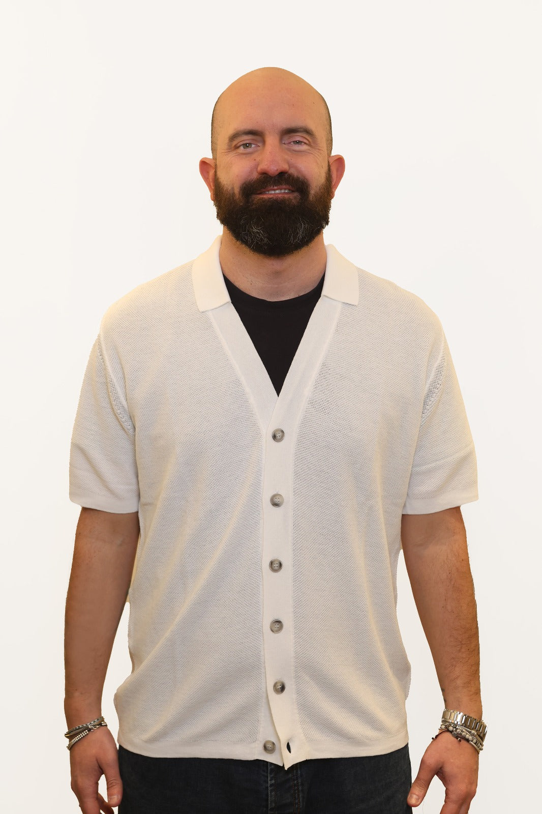 RETOIS CARDIGAN MEZZA MANICA IN FILO DI COTONE BIANCO