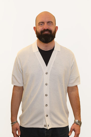 RETOIS CARDIGAN MEZZA MANICA IN FILO DI COTONE BIANCO