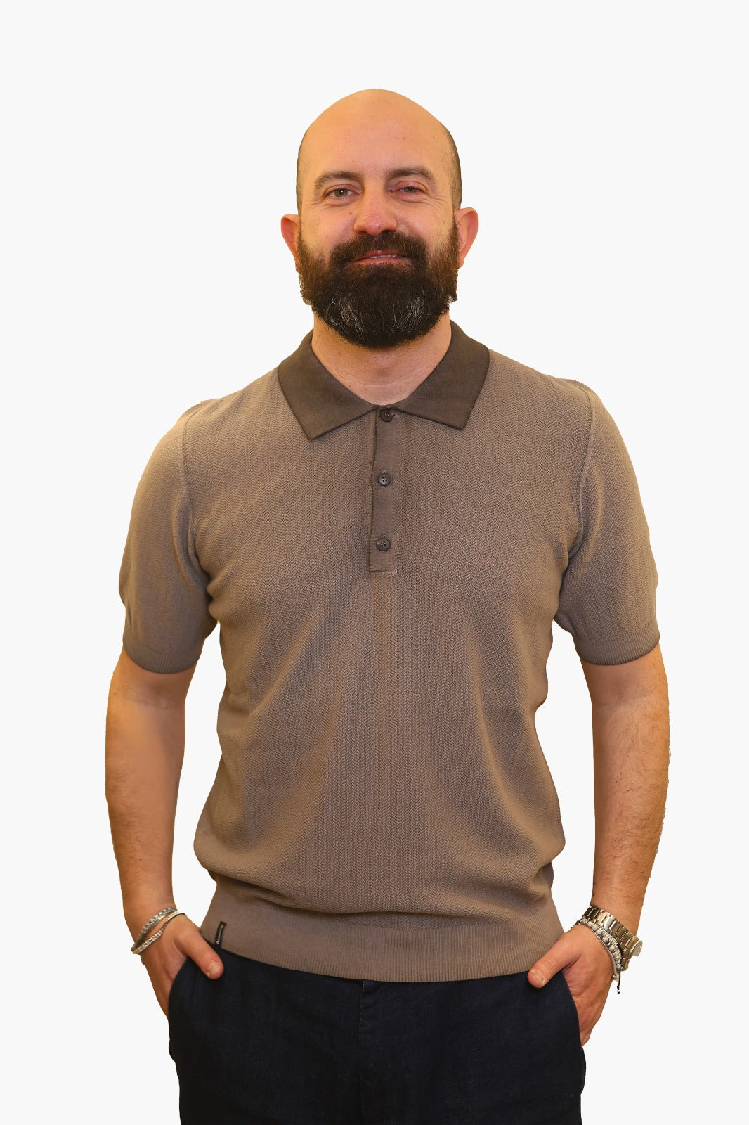 AROVESCIO POLO PUNTO SPINATO IN COTONE MARRONE
