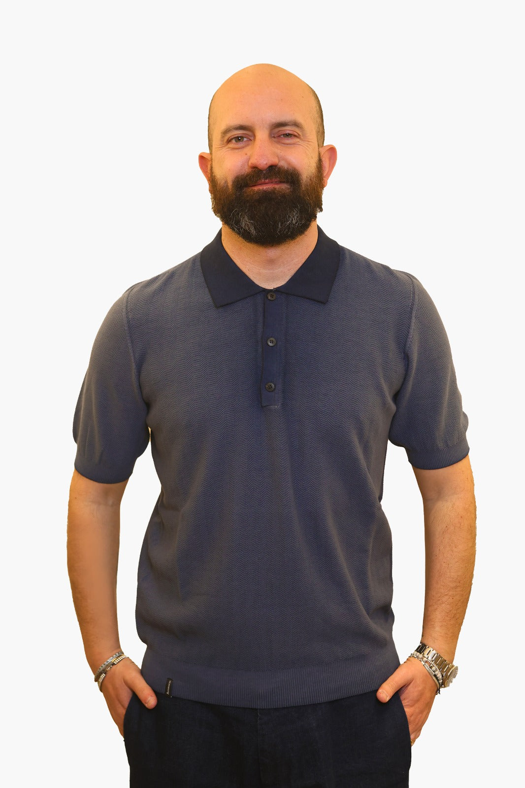 AROVESCIO POLO PUNTO SPINATO IN COTONE BLU