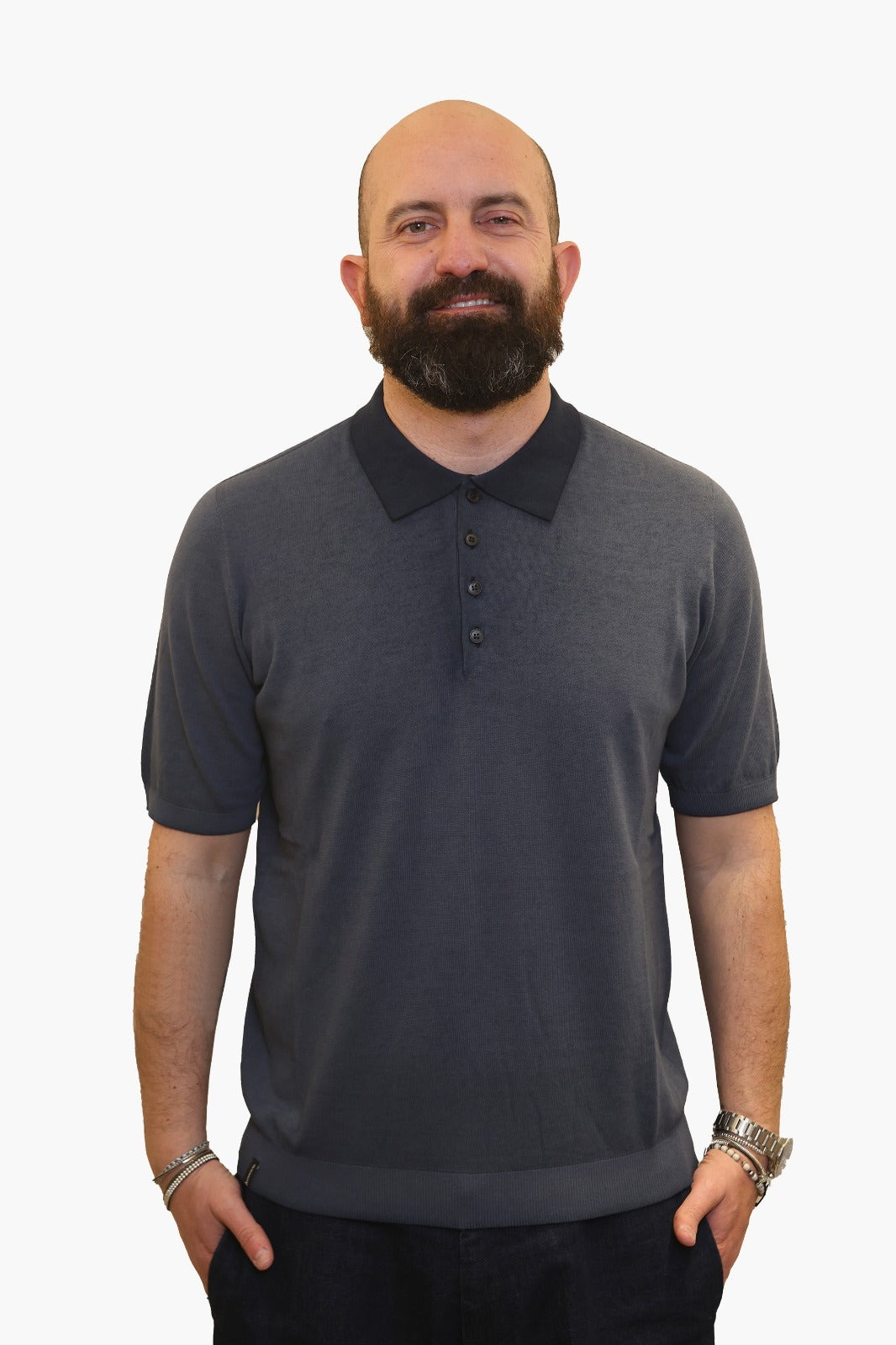 AROVESCIO POLO EFFETTO FADE IN COTONE BLU