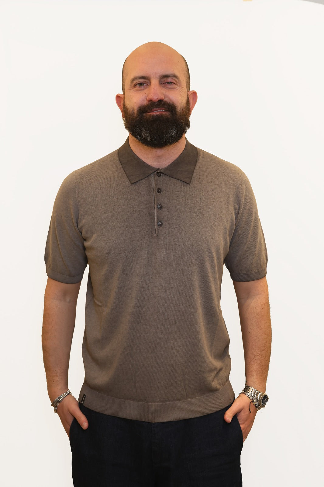 AROVESCIO POLO EFFETTO FADE IN COTONE MARRONE