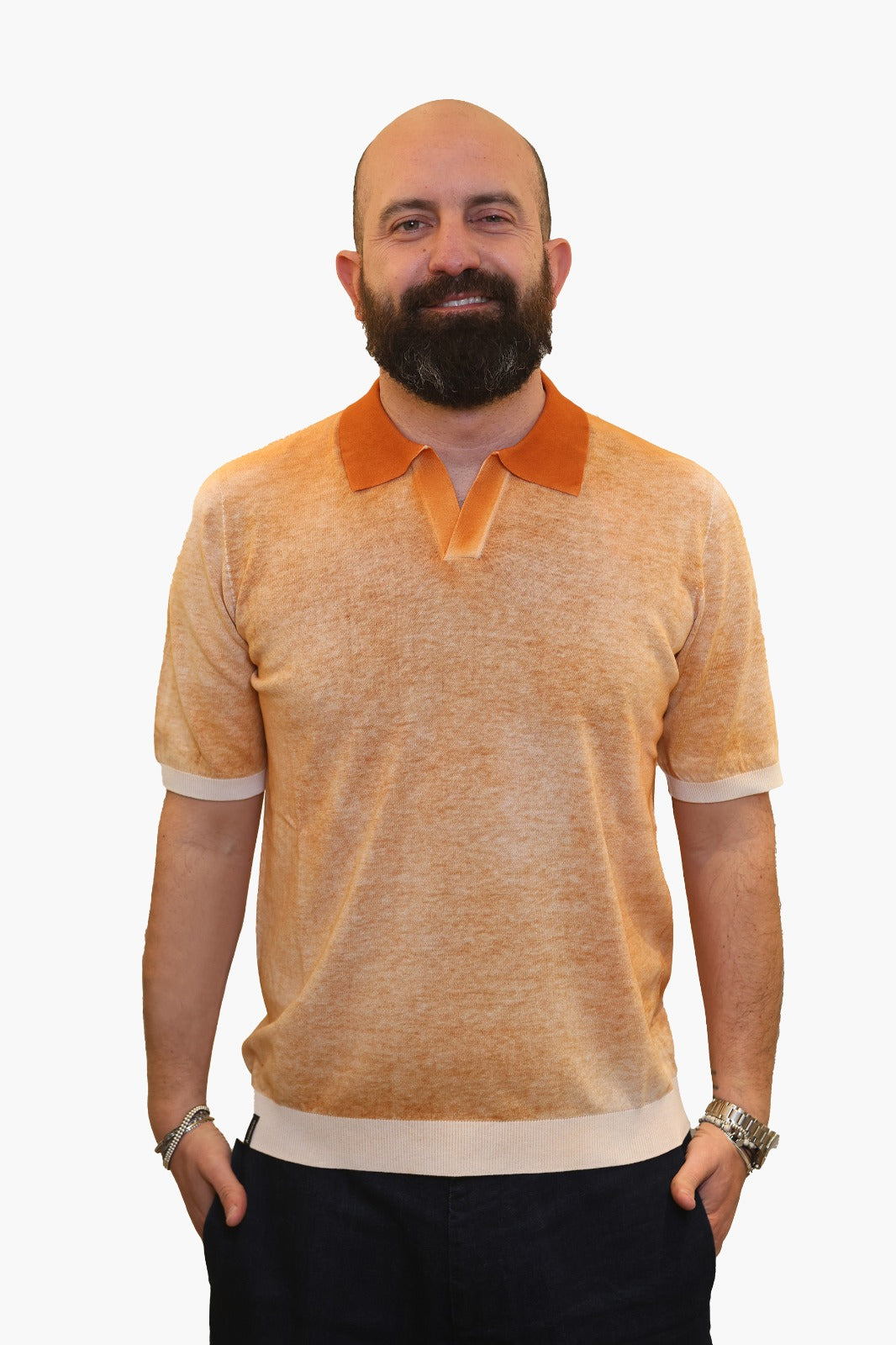 AROVESCIO POLO DERBY EFFETTO FADE IN COTONE ARANCIO