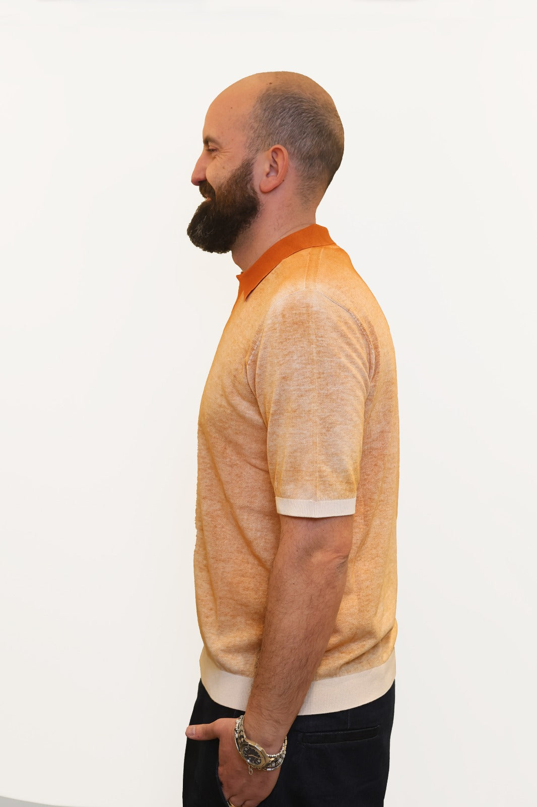 AROVESCIO POLO DERBY EFFETTO FADE IN COTONE ARANCIO