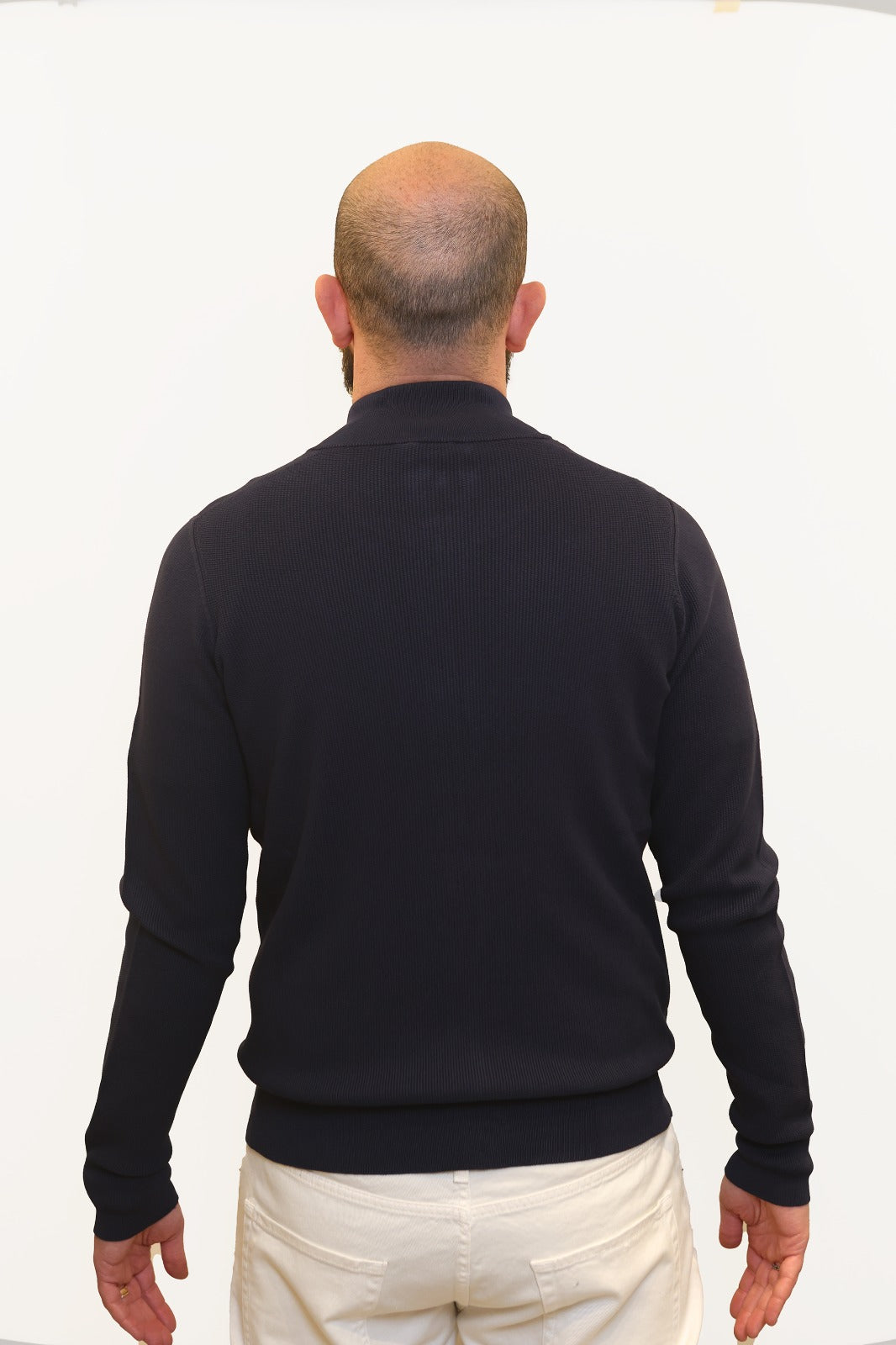 AROVESCIO CARDIGAN ZIP TRAMA PUNTO RISO IN COTONE BLU