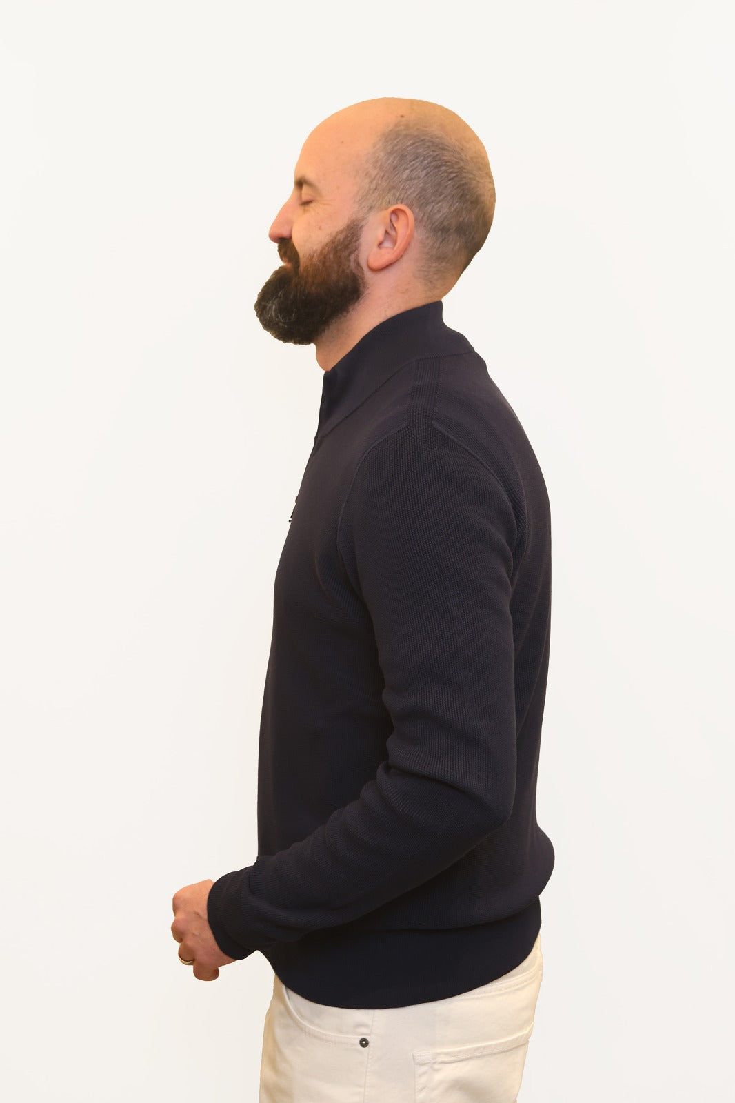 AROVESCIO CARDIGAN ZIP TRAMA PUNTO RISO IN COTONE BLU