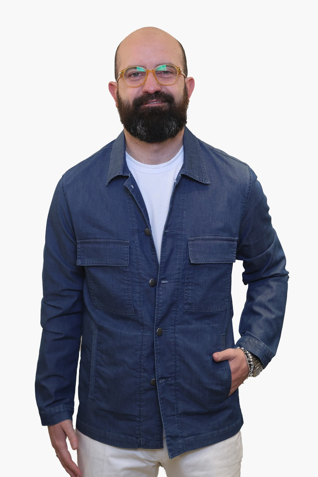 LUCA BERTELLI OVERSHIRT IN CHAMBRAY DENIM
