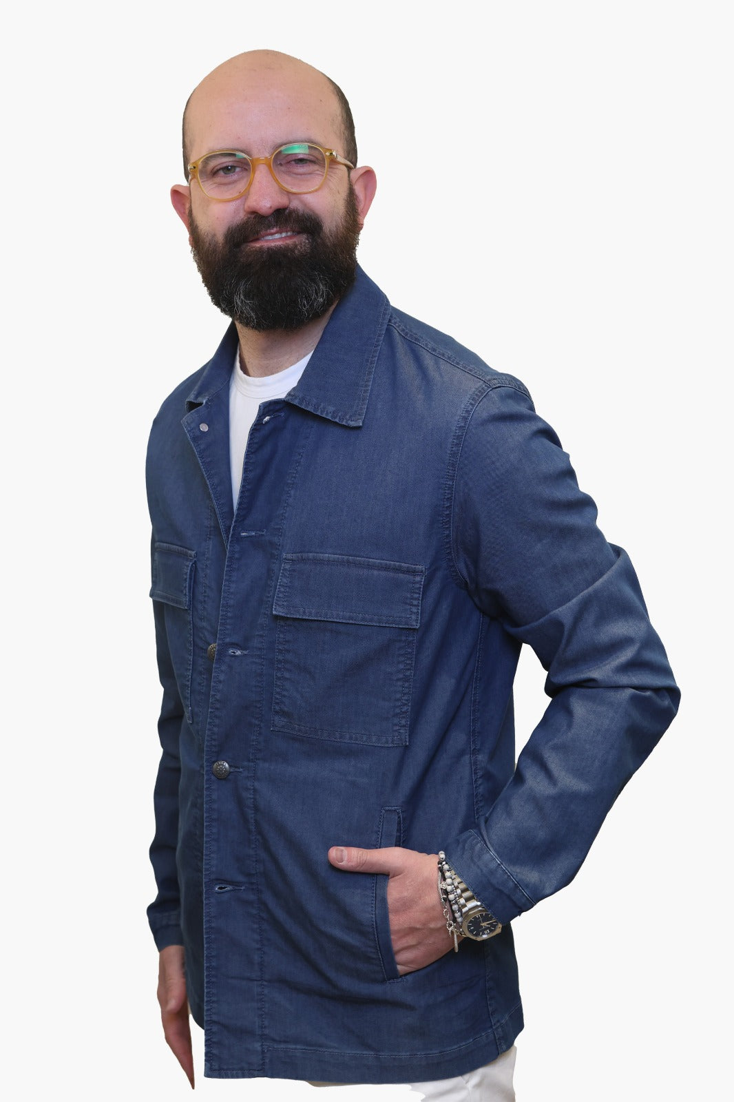 LUCA BERTELLI OVERSHIRT IN CHAMBRAY DENIM