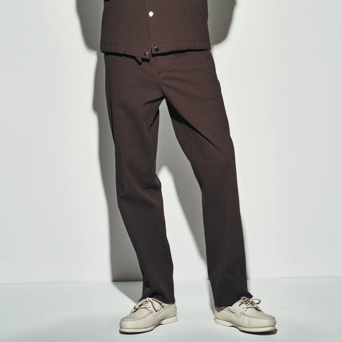 PAOLO PECORA PANTALONE IN SEERSUCKER DI COTONE TESTA DI MORO