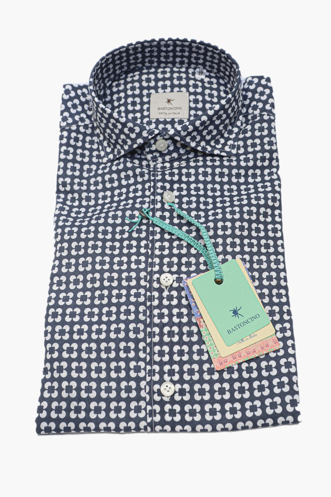 BASTONCINO CAMICIA FLOWER IN COTONE BLU