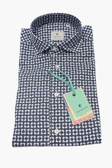 BASTONCINO CAMICIA FLOWER IN COTONE BLU