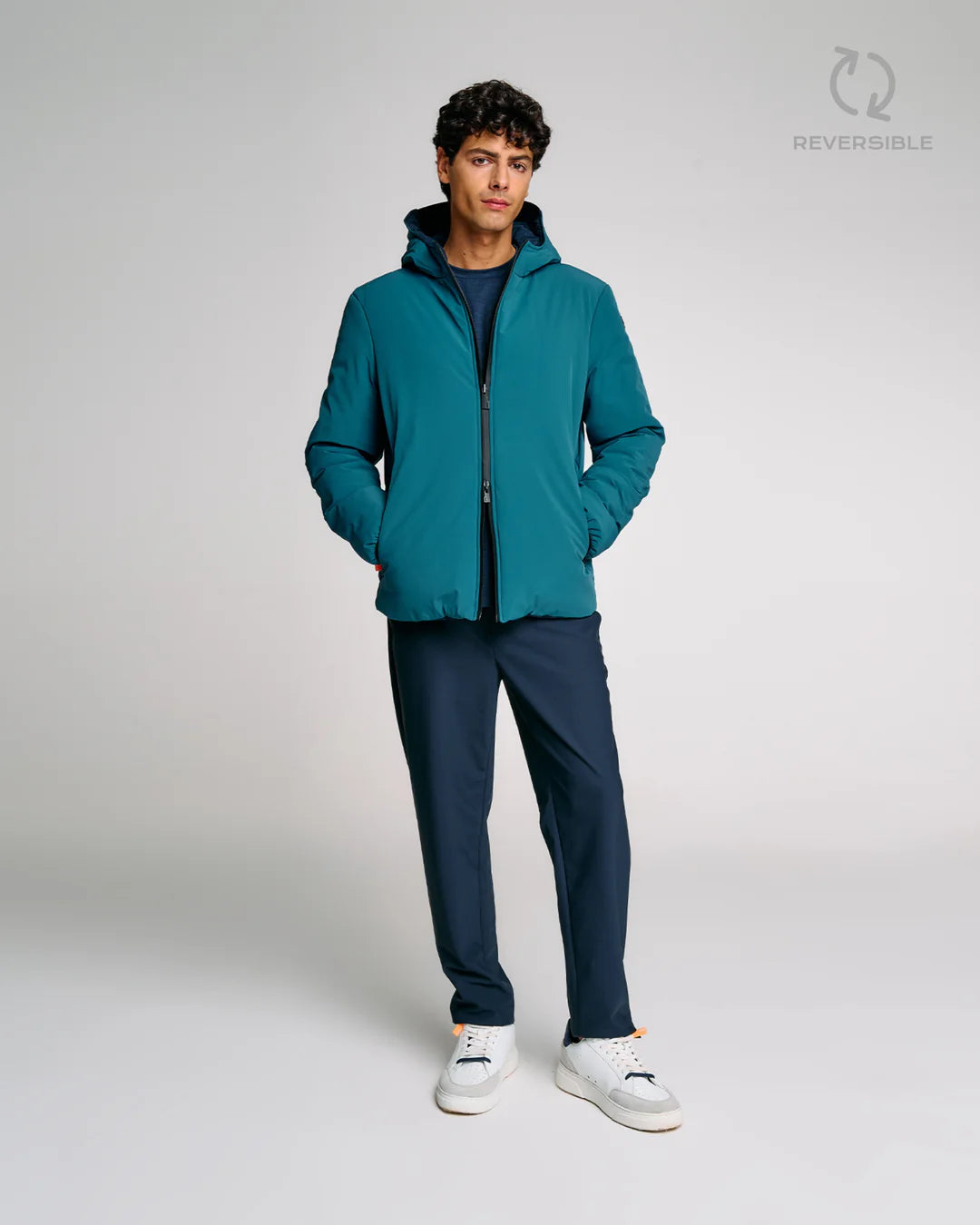 SUNS GIUBBOTTO DELHI CON CAPPUCCIO REVERSIBILE PETROLIO/BLU