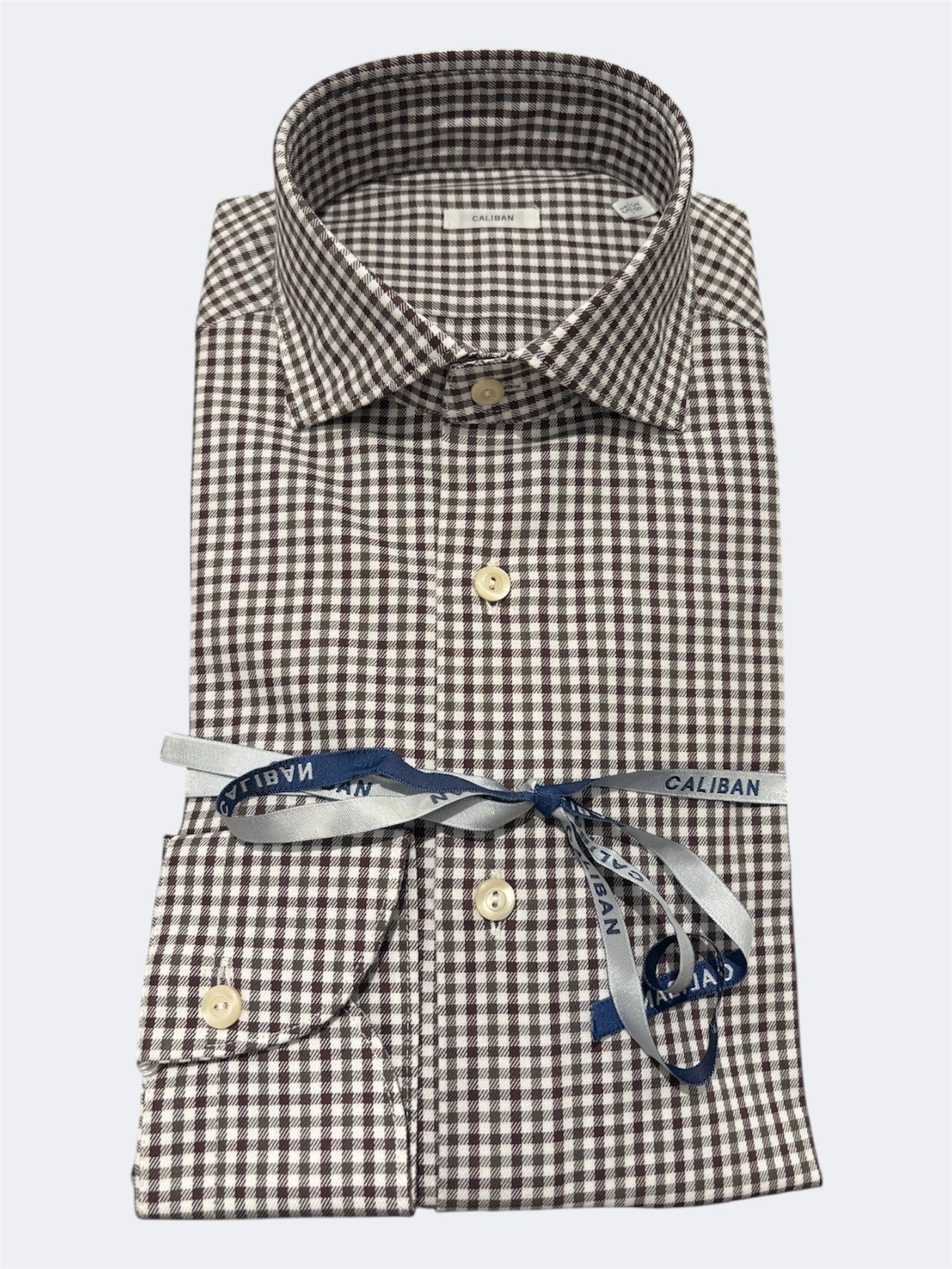 CALIBAN CAMICIA IN COTONE MICRO-CHECK MORO/VERDE 1 RVG FUR QR1