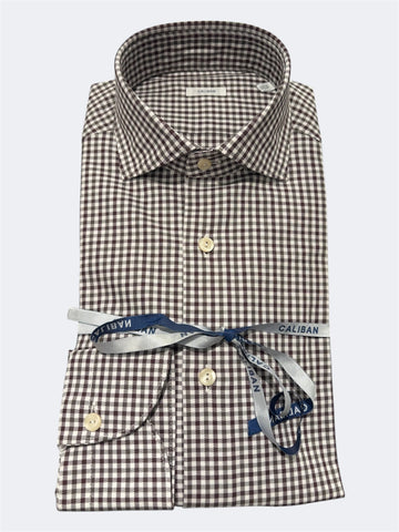 CALIBAN CAMICIA IN COTONE MICRO-CHECK MORO/VERDE 1 RVG FUR QR1