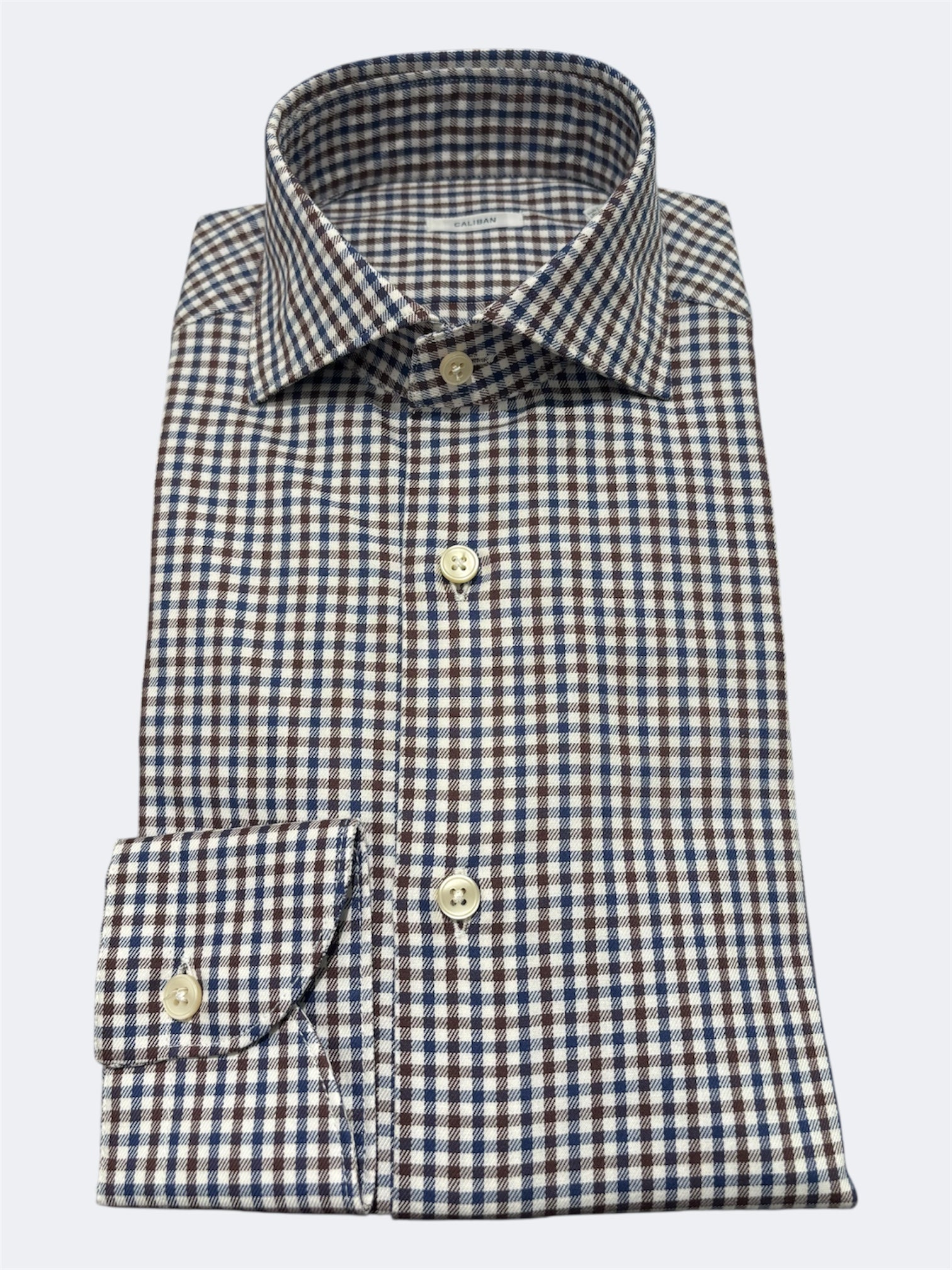 CALIBAN CAMICIA IN COTONE MICRO-CHECK BLU-MORO 1RVGFURQD1