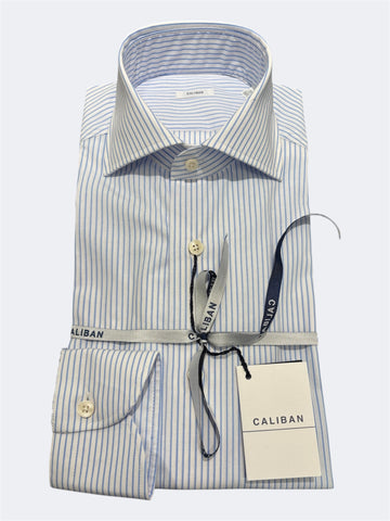 CALIBAN CAMICIA IN COTONE RIGO BIANCO-CELESTE