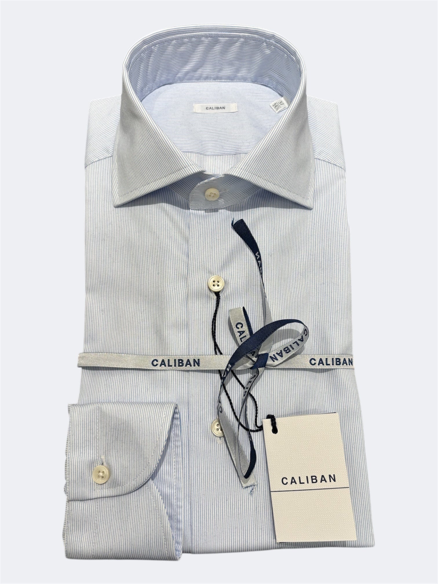 CALIBAN CAMICIA IN COTONE RIGHINO BIANCO-CELESTE