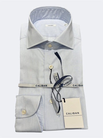 CALIBAN CAMICIA IN COTONE RIGHINO BIANCO-CELESTE