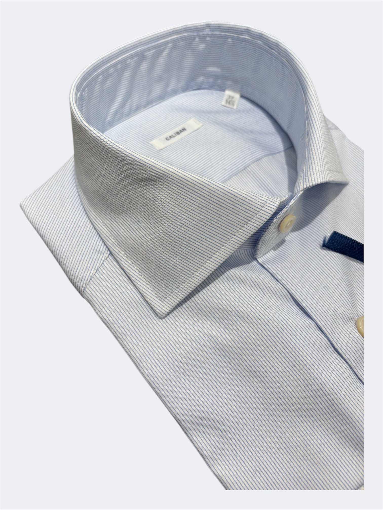 CALIBAN CAMICIA IN COTONE RIGHINO BIANCO-CELESTE