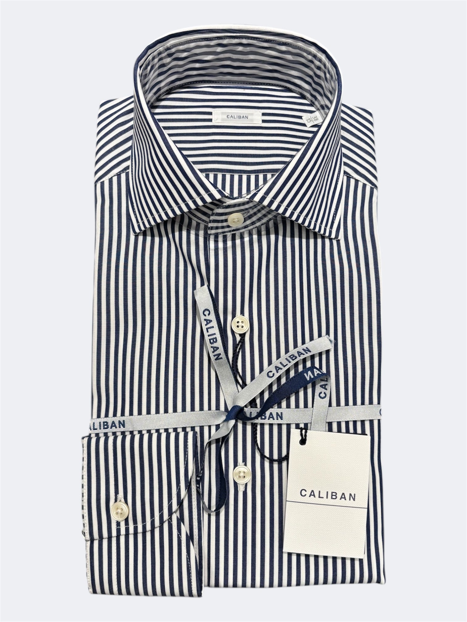 CALIBAN CAMICIA IN COTONE RIGO BIANCO-BLU